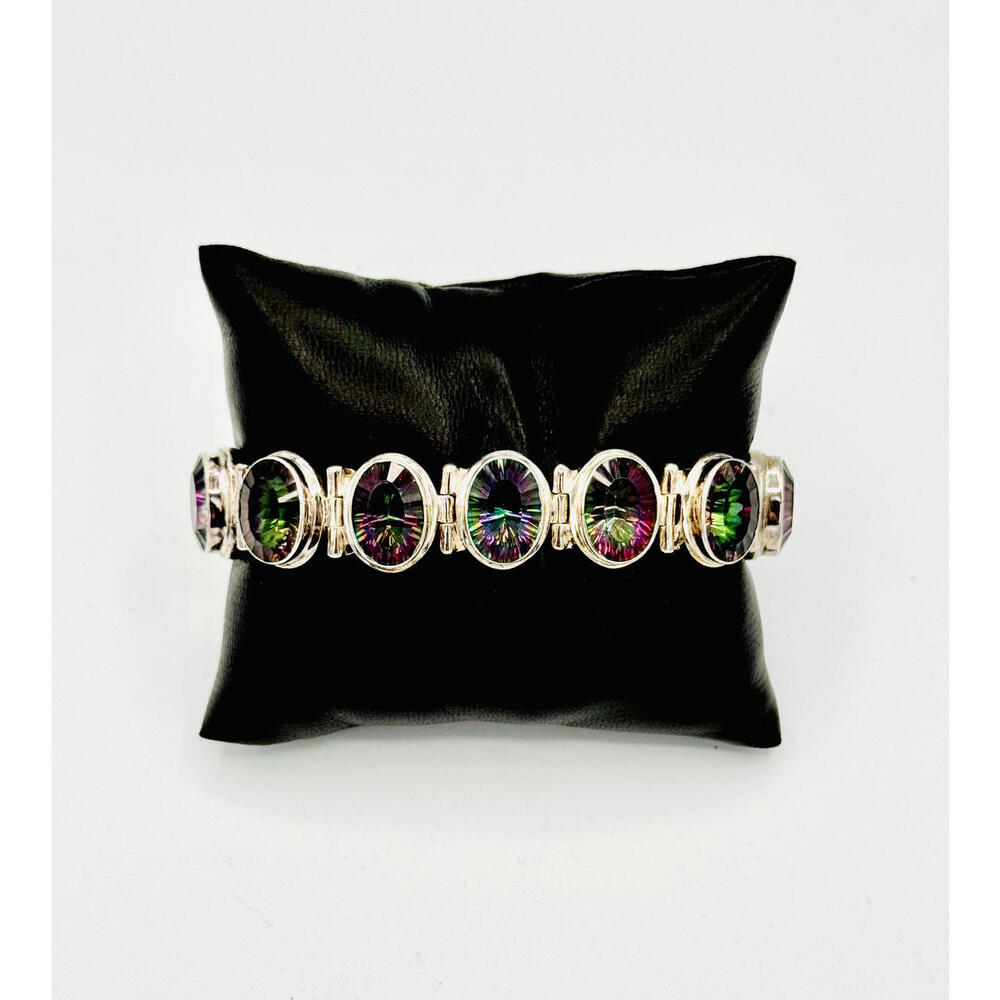 Sterling silver faceted mystic topaz gemstone oval Link bracelet (Rtls $300)